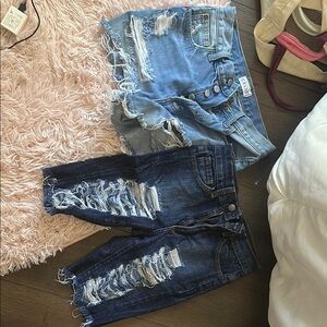 Distressed Denim Shorts Set